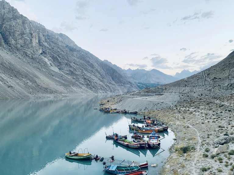 Boats on a mountain lake