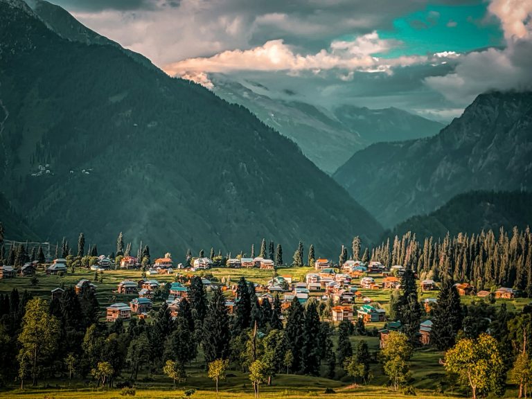 Village in Neelum valley between mountains