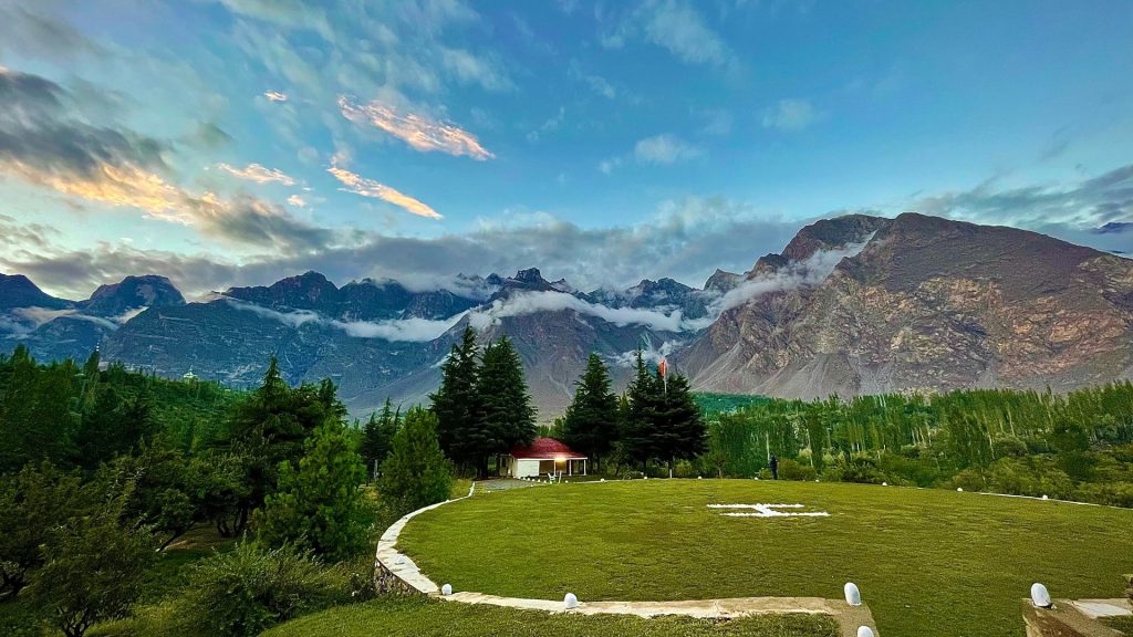 Grassy plain under the mountains of Skardu